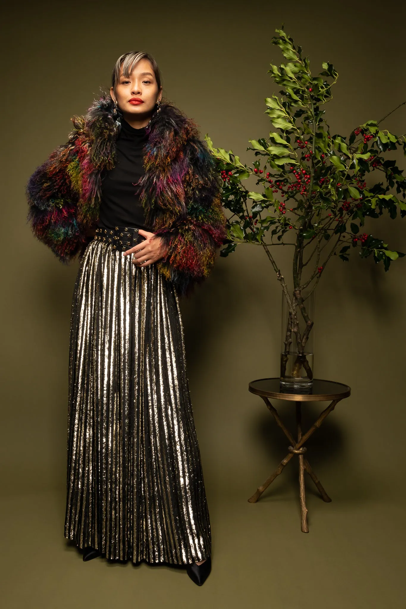 Gold Velvet Lamé Striped Skirt