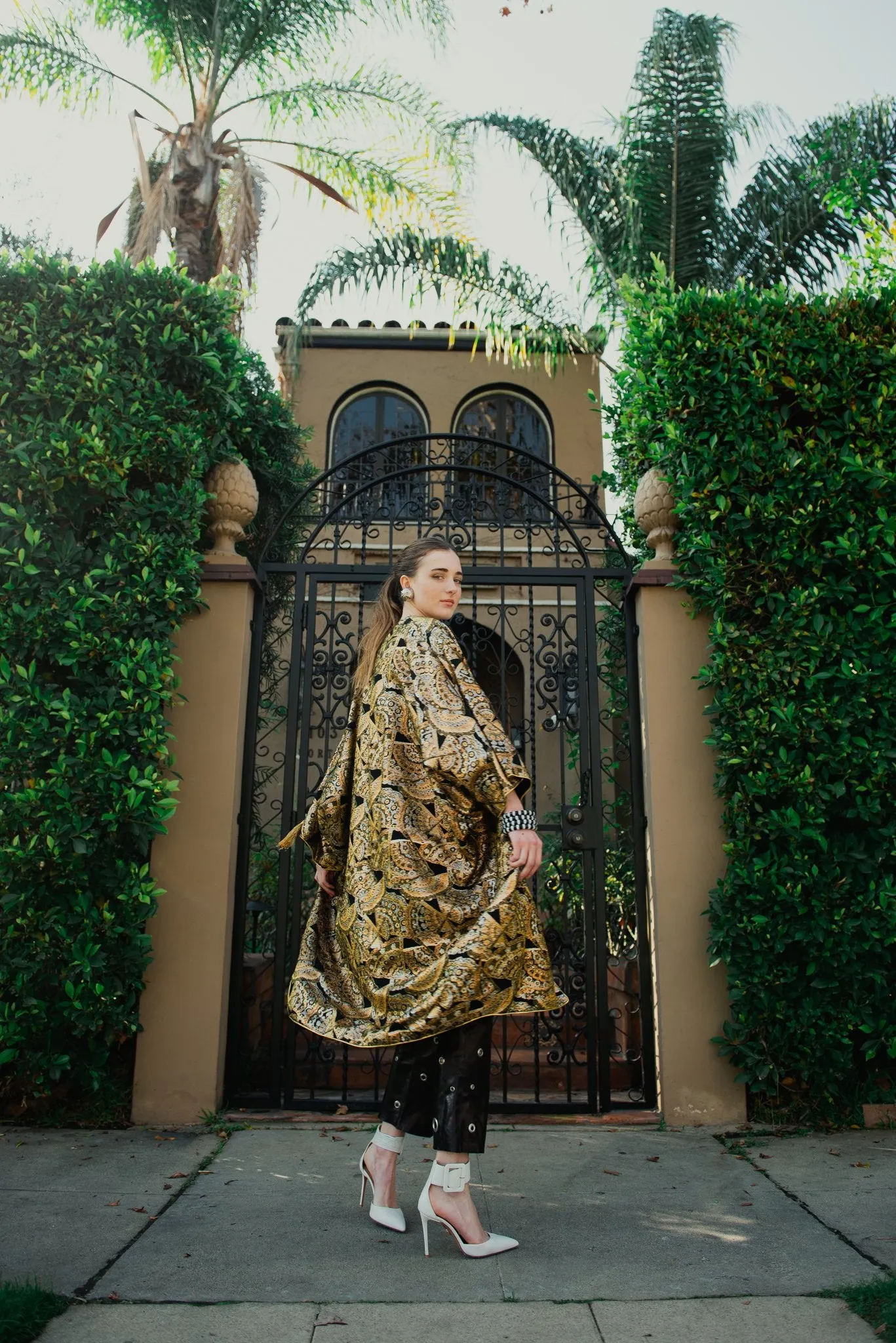 Golden Fan Brocade Cocoon Coat