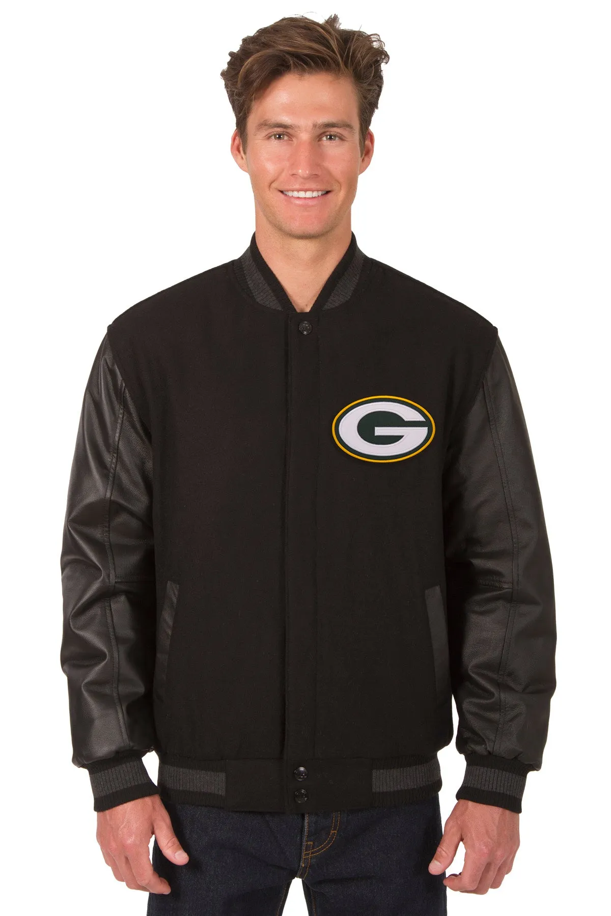 Green Bay Packers Reversible Wool and Leather Jacket