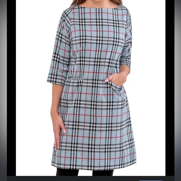 GRETCHEN SCOTT DRAWW BLUE PLAID NOVA CHECK LIKE DRESS NWT MEDIUM