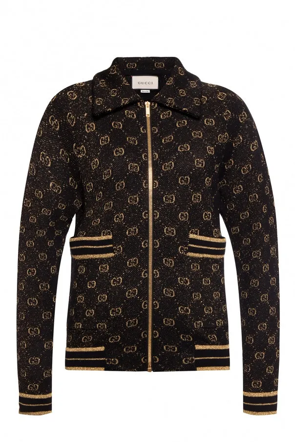 Gucci Black Zipped Cardigan with Gold Lamé GG