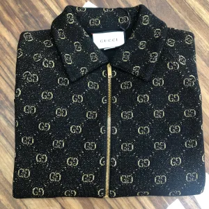 Gucci Black Zipped Cardigan with Gold Lamé GG