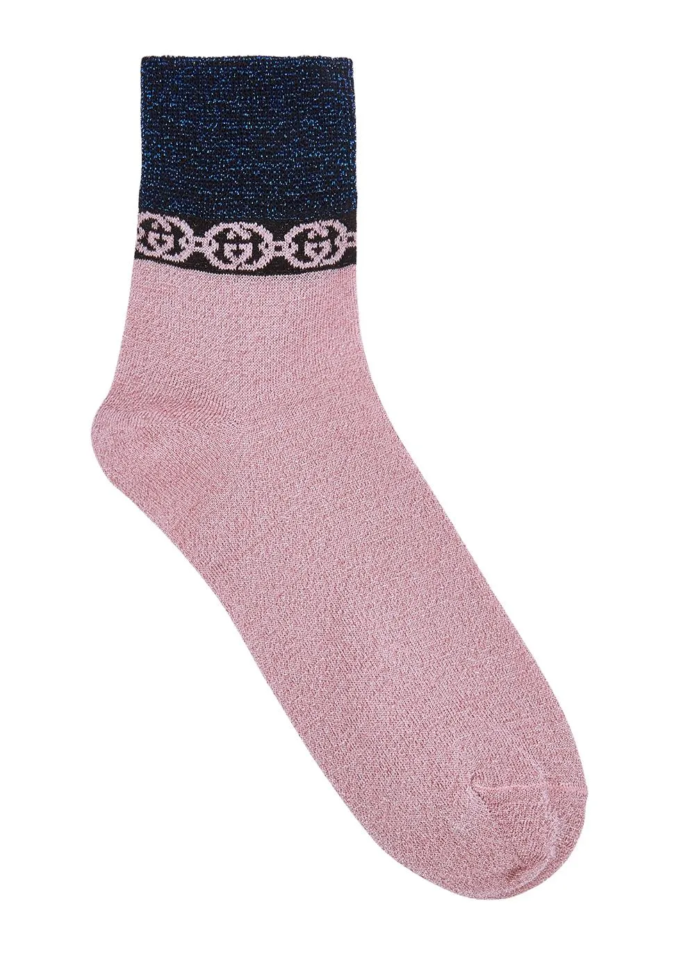 Gucci Lamé Interlocking GG Chain Metallic Socks in Pink