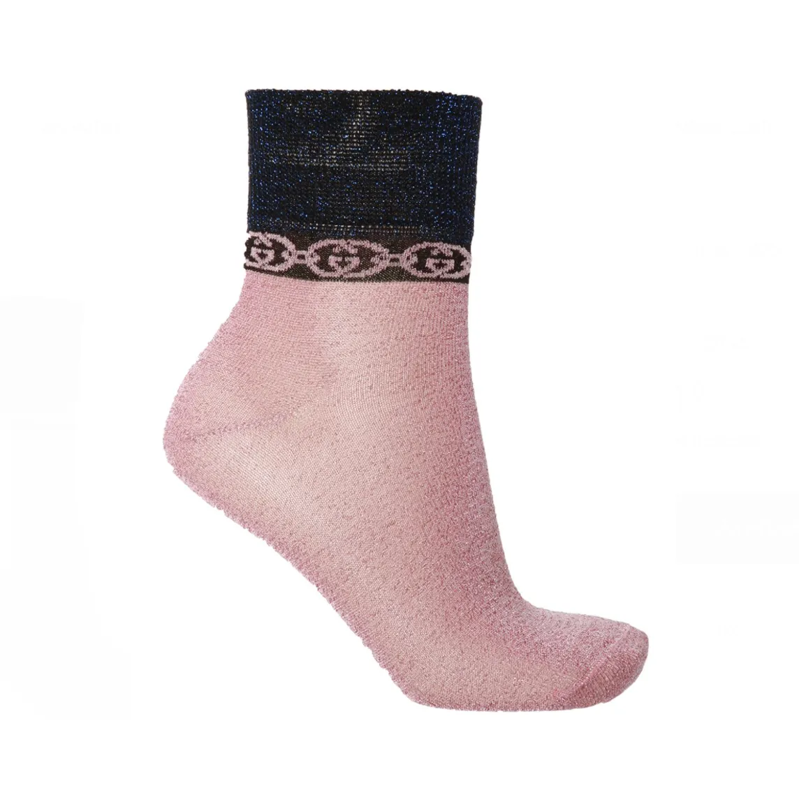 Gucci Lamé Interlocking GG Chain Metallic Socks in Pink