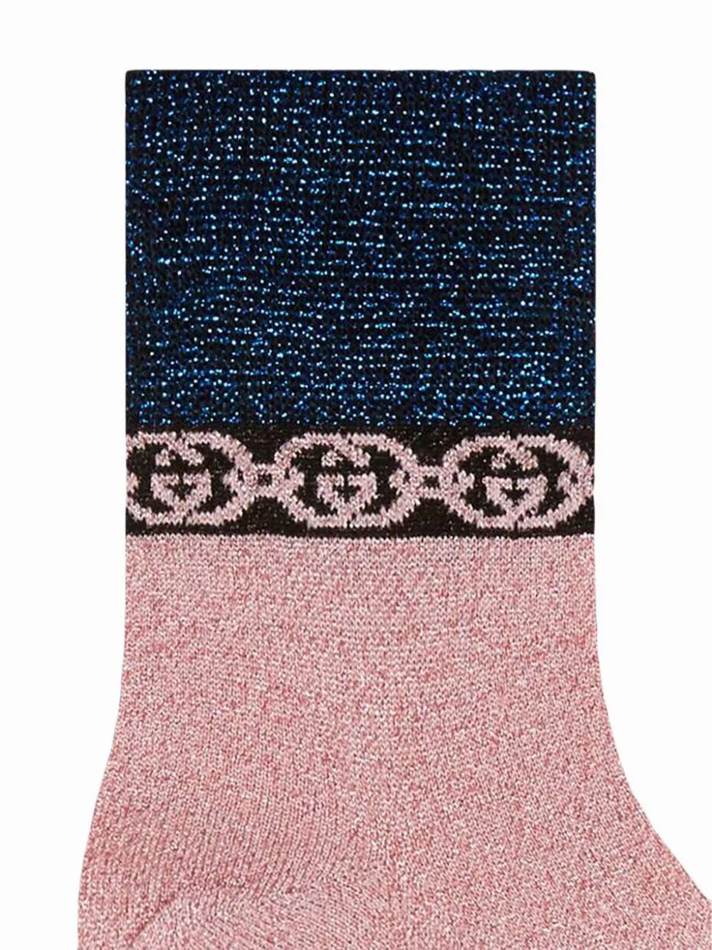 Gucci Lamé Interlocking GG Chain Metallic Socks in Pink
