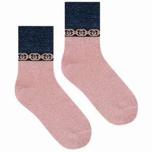 Gucci Lamé Interlocking GG Chain Metallic Socks in Pink