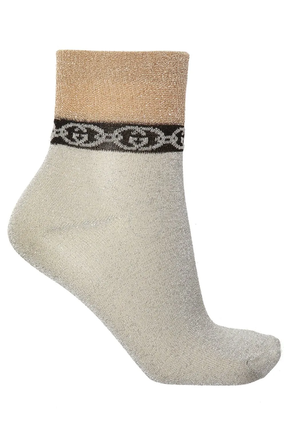 Gucci Lamé Interlocking GG Chain Metallic Socks in Silver