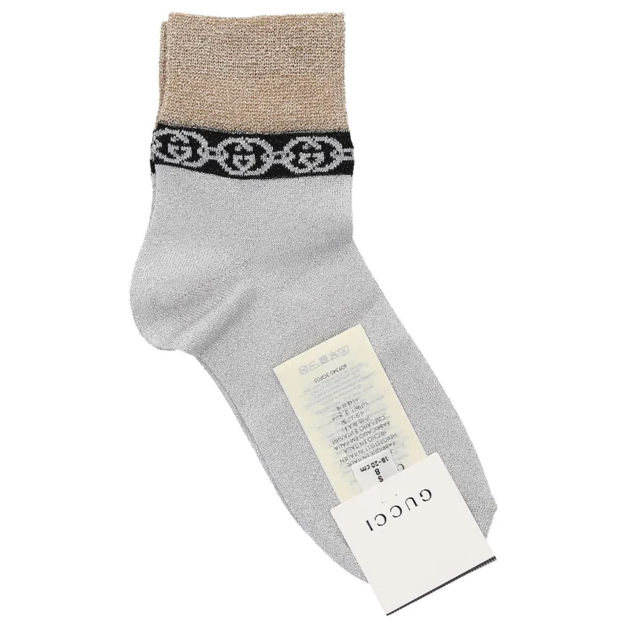 Gucci Lamé Interlocking GG Chain Metallic Socks in Silver