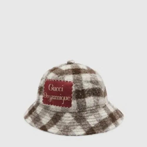 Gucci White and Brown Wool Gucci Orgasmique Bucket Hat