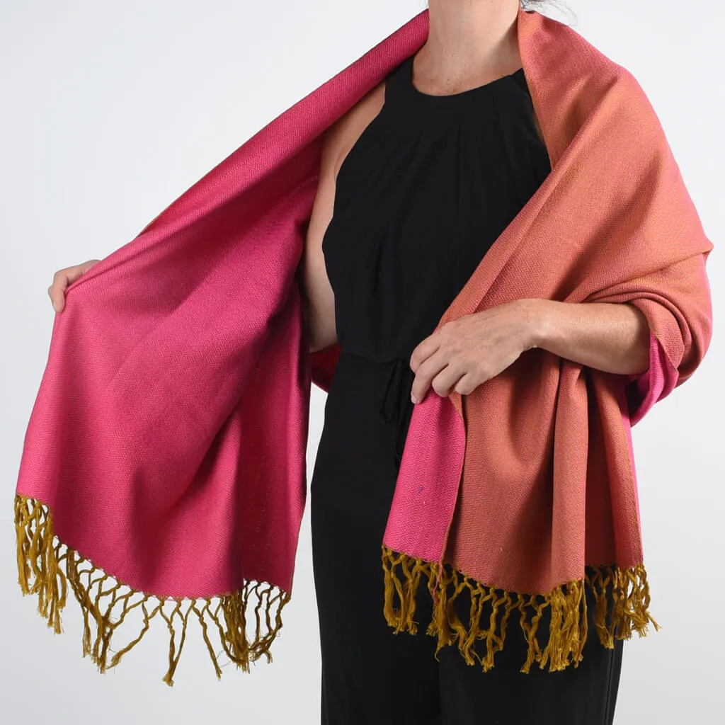 Hand Woven Vibrant Shawl | Mustard & Hot Pink