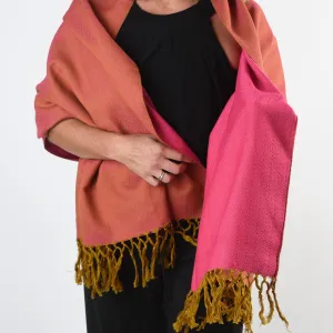 Hand Woven Vibrant Shawl | Mustard & Hot Pink