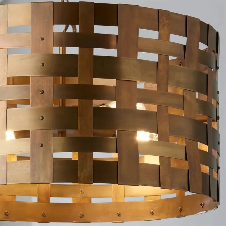 Handmade Brass Basket weave Pendant Light Chandelier