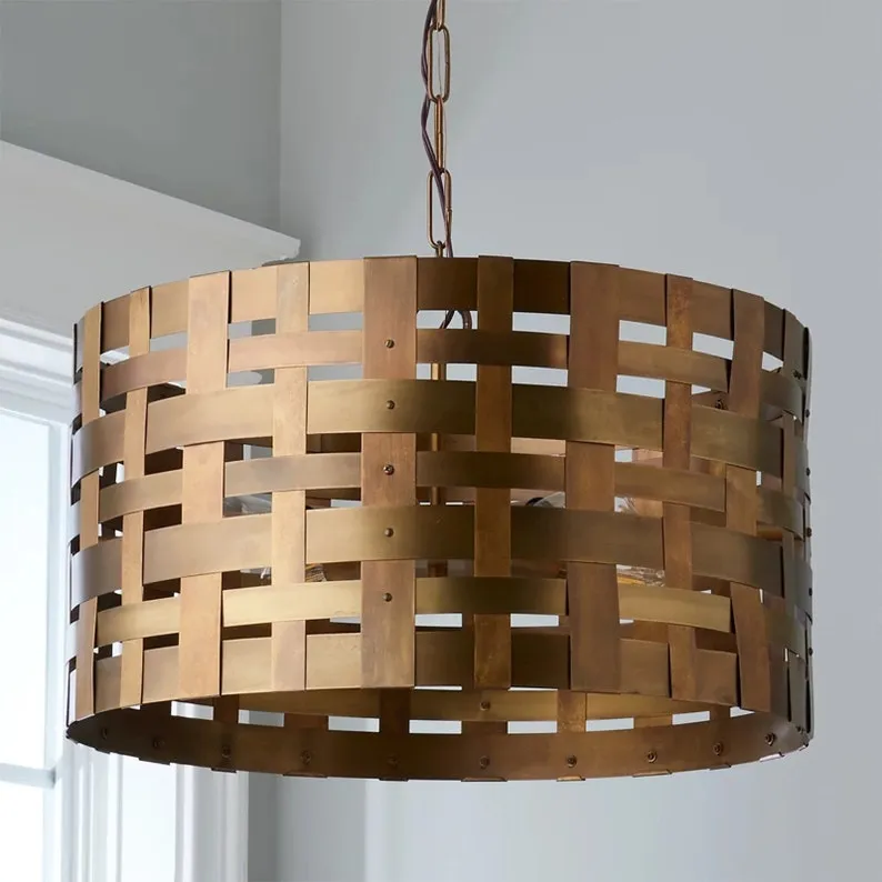 Handmade Brass Basket weave Pendant Light Chandelier