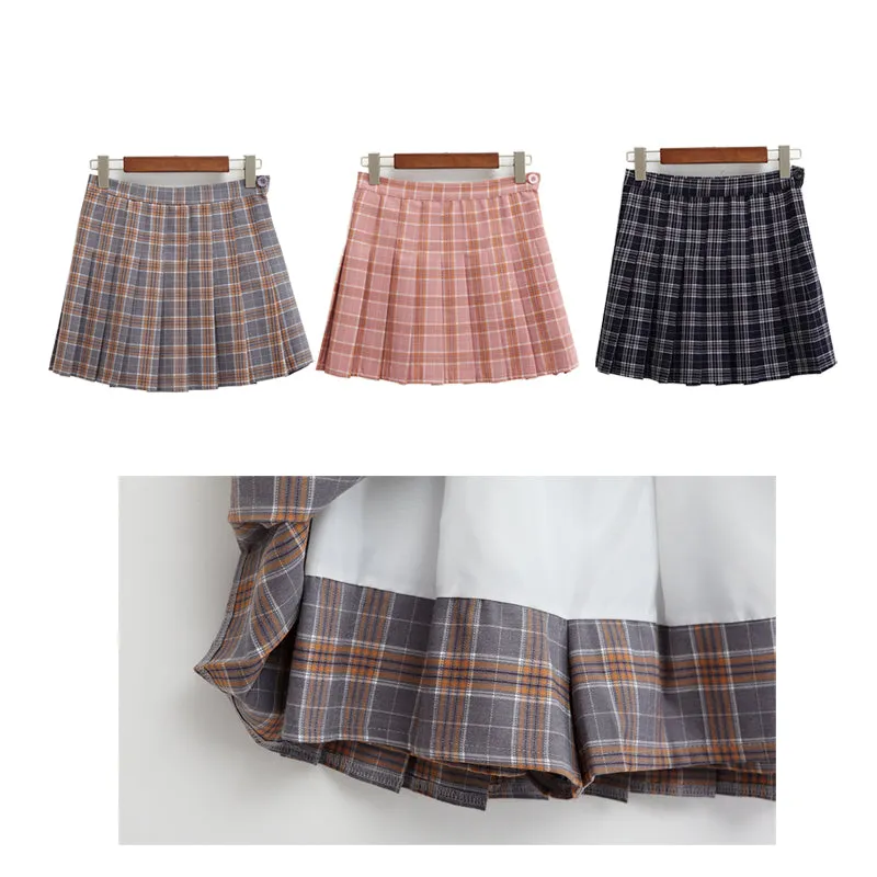 harajuku skirts womens 2018 korean summer style new plaid pleated skirt rock kawaii high waist fashion women clothing