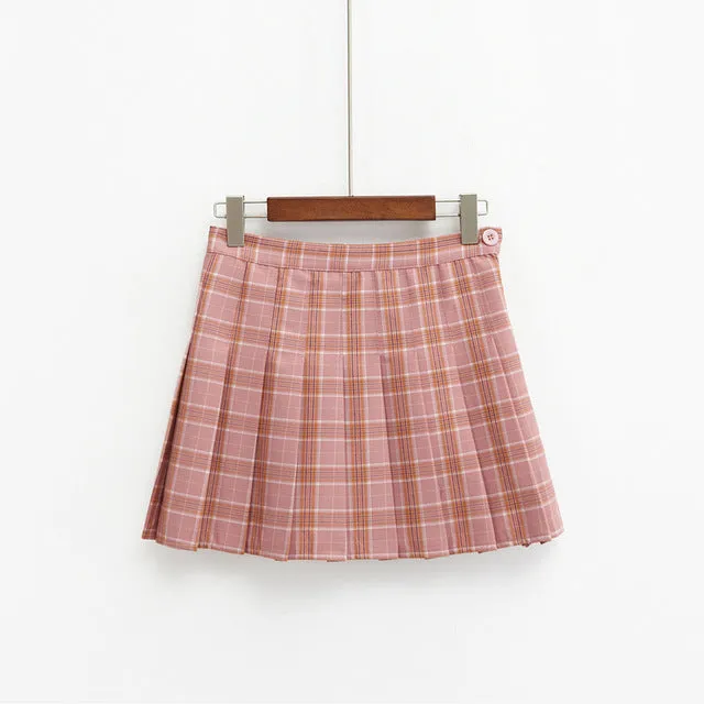 harajuku skirts womens 2018 korean summer style new plaid pleated skirt rock kawaii high waist fashion women clothing