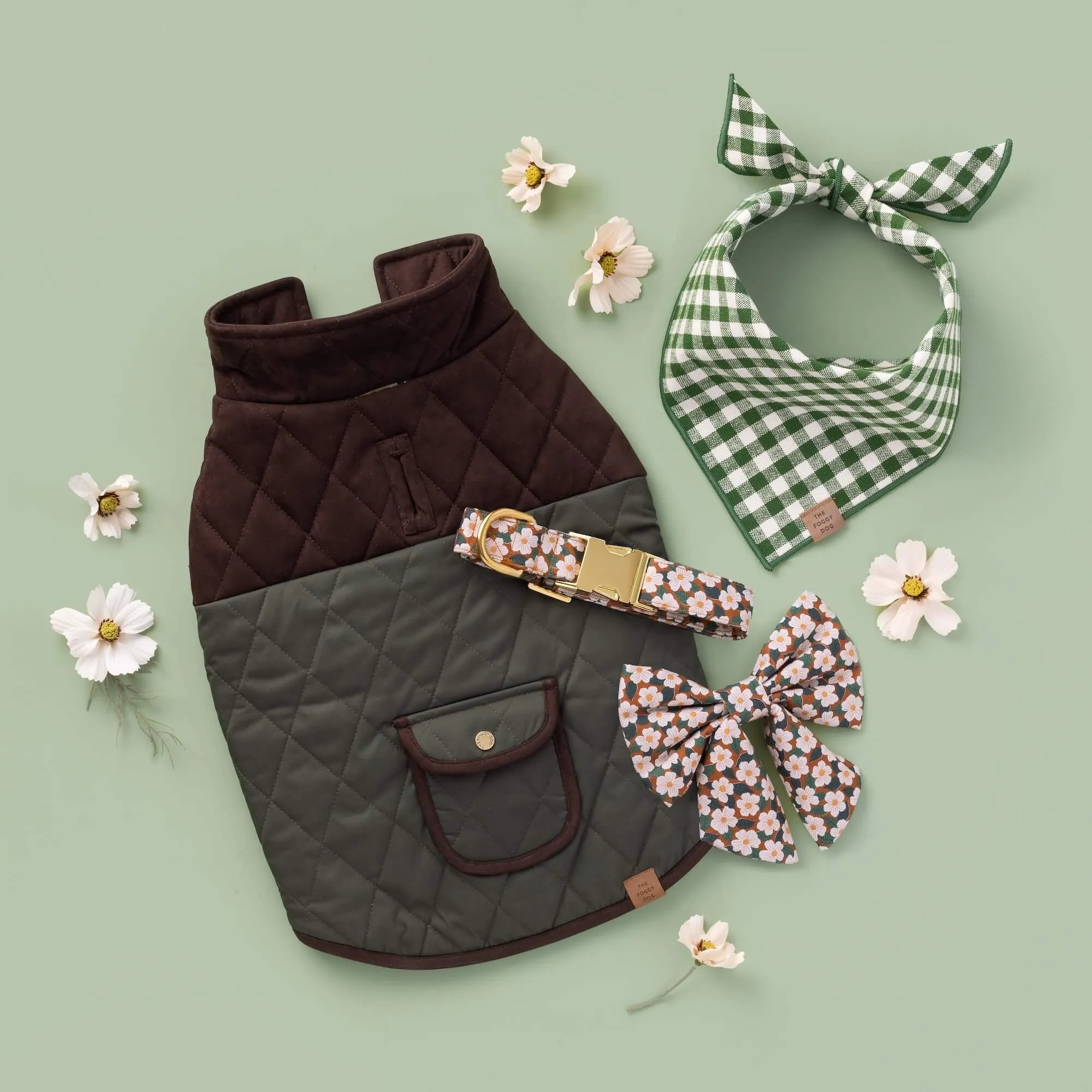 Heather Taylor Home x TFD Mini Gingham Hunter Green Dog Bandana