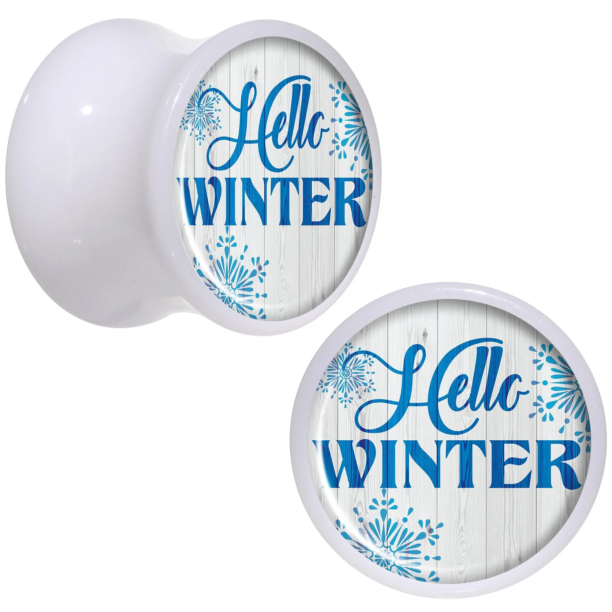 Hello Winter Snowflake White Acrylic Saddle Plug Set Sizes 5mm to 20mm