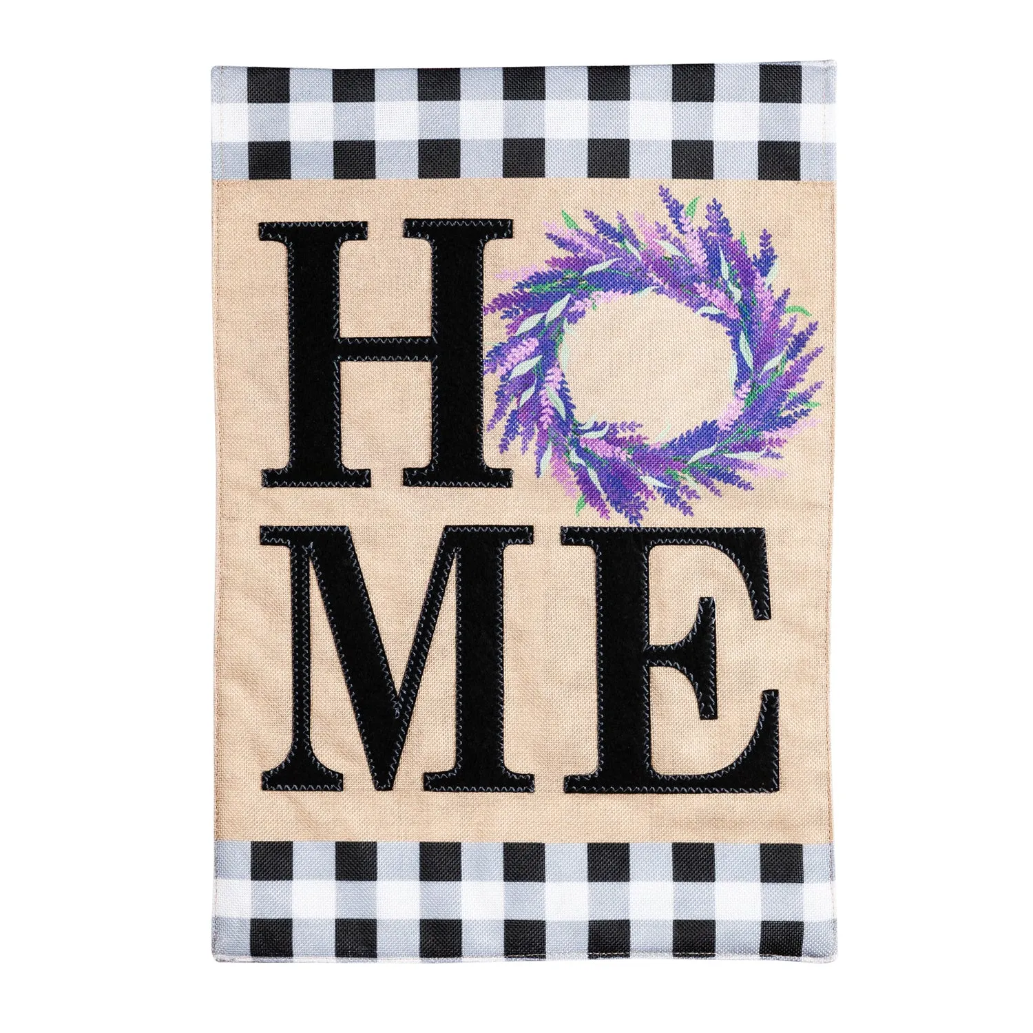 HOME Lavender Wreath House Burlap Flag,13b9626