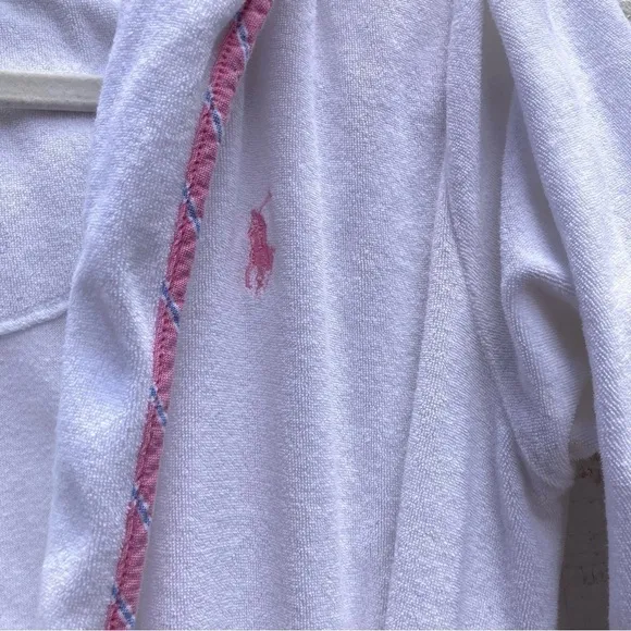 Hooded Ralph Lauren Polo Robe White Terry Belted Pink Plaid Pony Prep