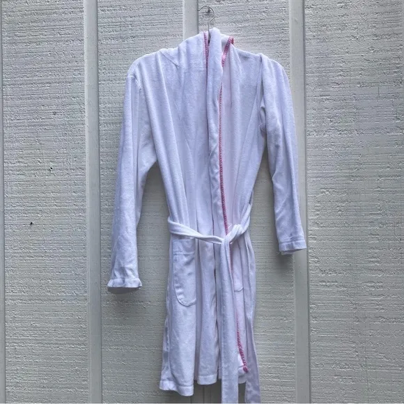 Hooded Ralph Lauren Polo Robe White Terry Belted Pink Plaid Pony Prep
