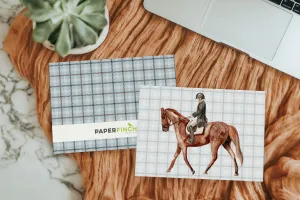Horse and Rider on Blue Plaid, equestrian greeting card, blank everyday card | Horse   Whiskey Collection