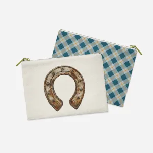 Horse Pouch: Equestrian-Inspired Lucky Horseshoe Zipper Pouch with Charming Blue Plaid – Great for Keeping Essentials in Style! | Horse   Whiskey Collection