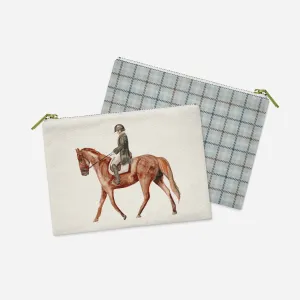 Horse Pouch: Stylish zippered accessory bag featuring a dressage rider & brown horse, perfect for your equestrian essentials and gifts! | Horse   Whiskey Collection