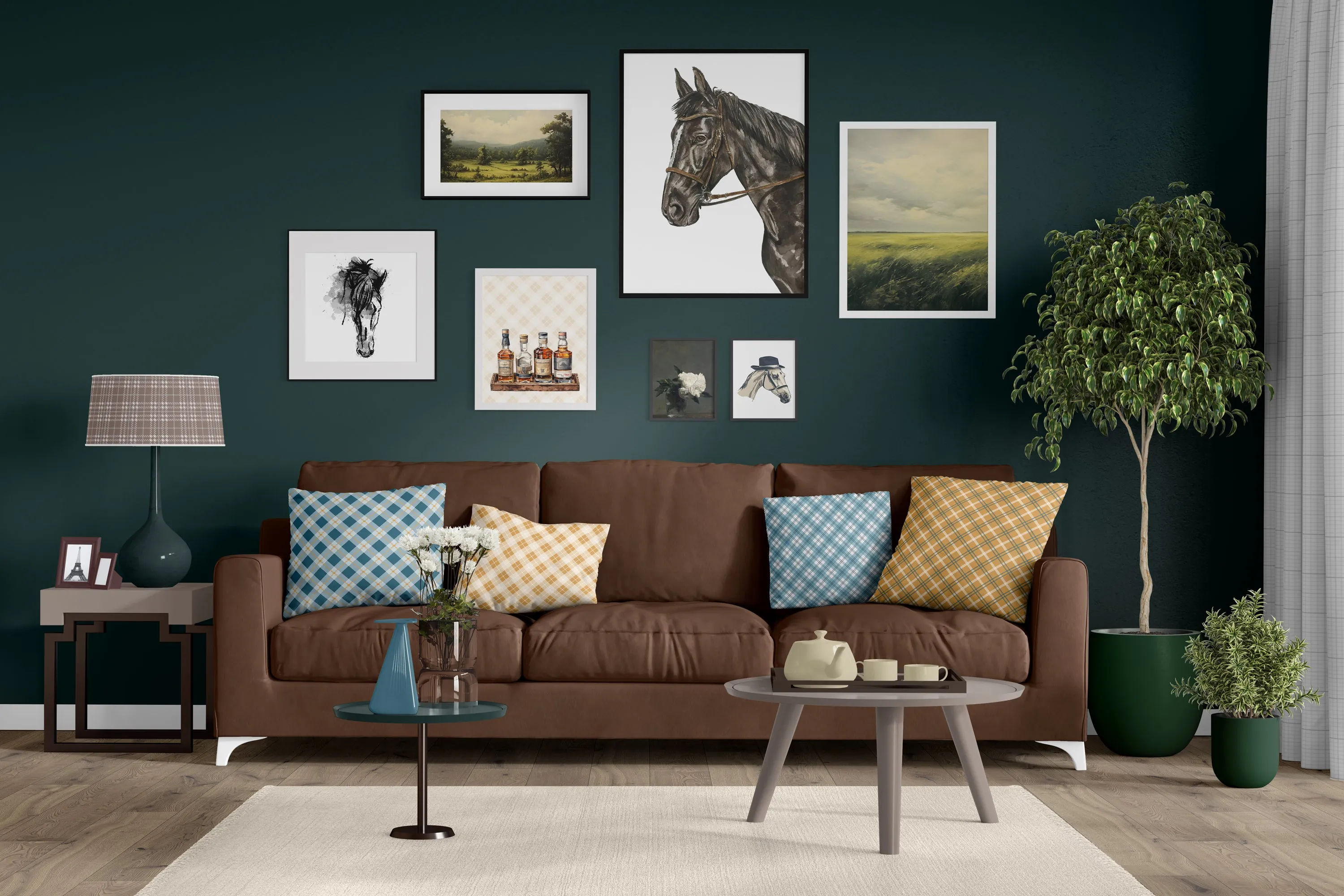 Horseshoe Magnet: Stylish bronze and brown horseshoe on plaid background, a charming decor piece or the ultimate gift for horse lovers