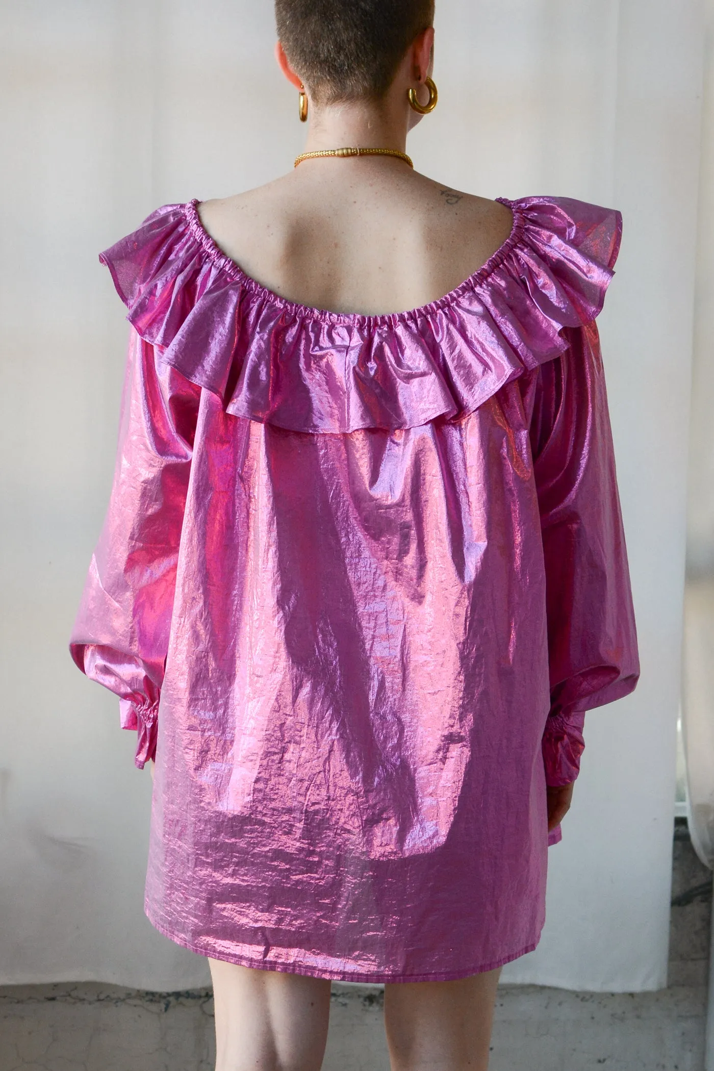 Hot Pink Metallic Lamé Ruffle Mini