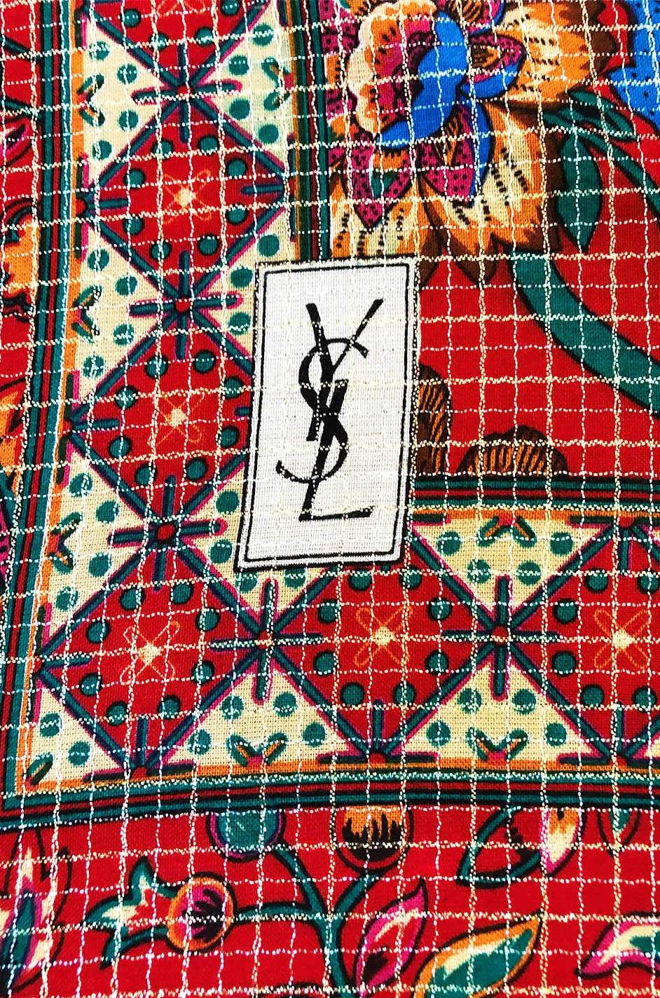 Huge 1970s Yves Saint Laurent Metallic Floral Print Fine Silk Wool Scarf