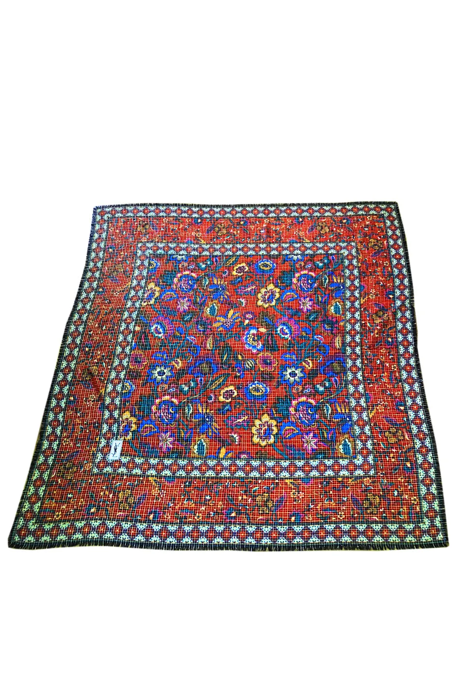 Huge 1970s Yves Saint Laurent Metallic Floral Print Fine Silk Wool Scarf
