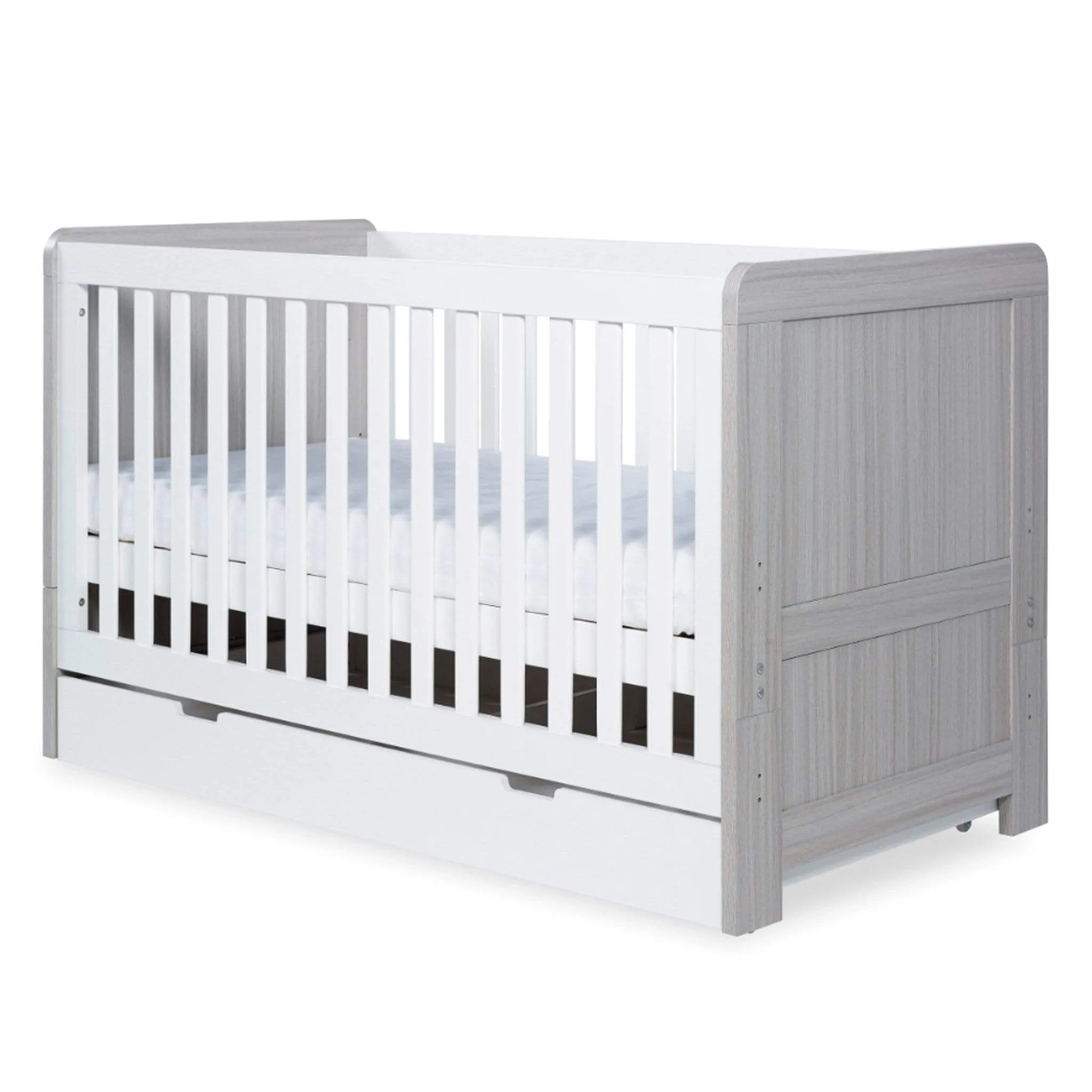 Ickle Bubba Pembrey Cotbed & Under Drawer Ash Grey & White