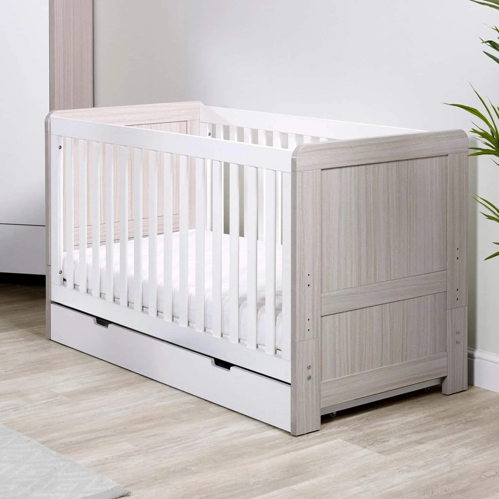 Ickle Bubba Pembrey Cotbed & Under Drawer Ash Grey & White