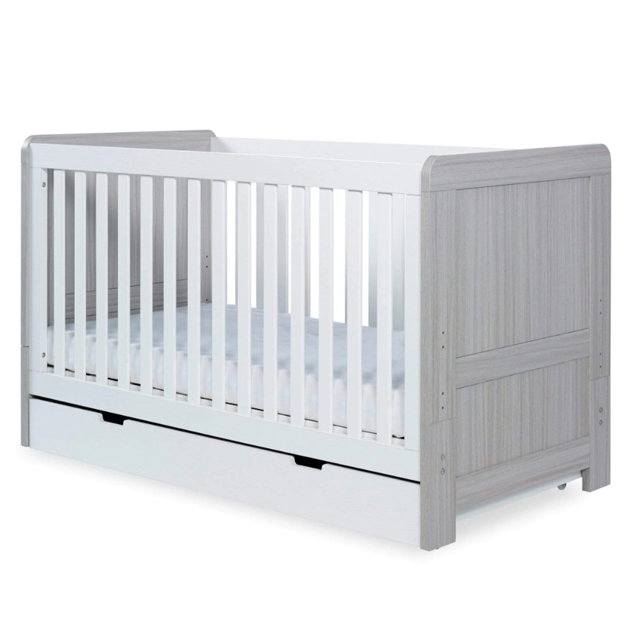 Ickle Bubba Pembrey Cotbed & Under Drawer Ash Grey & White