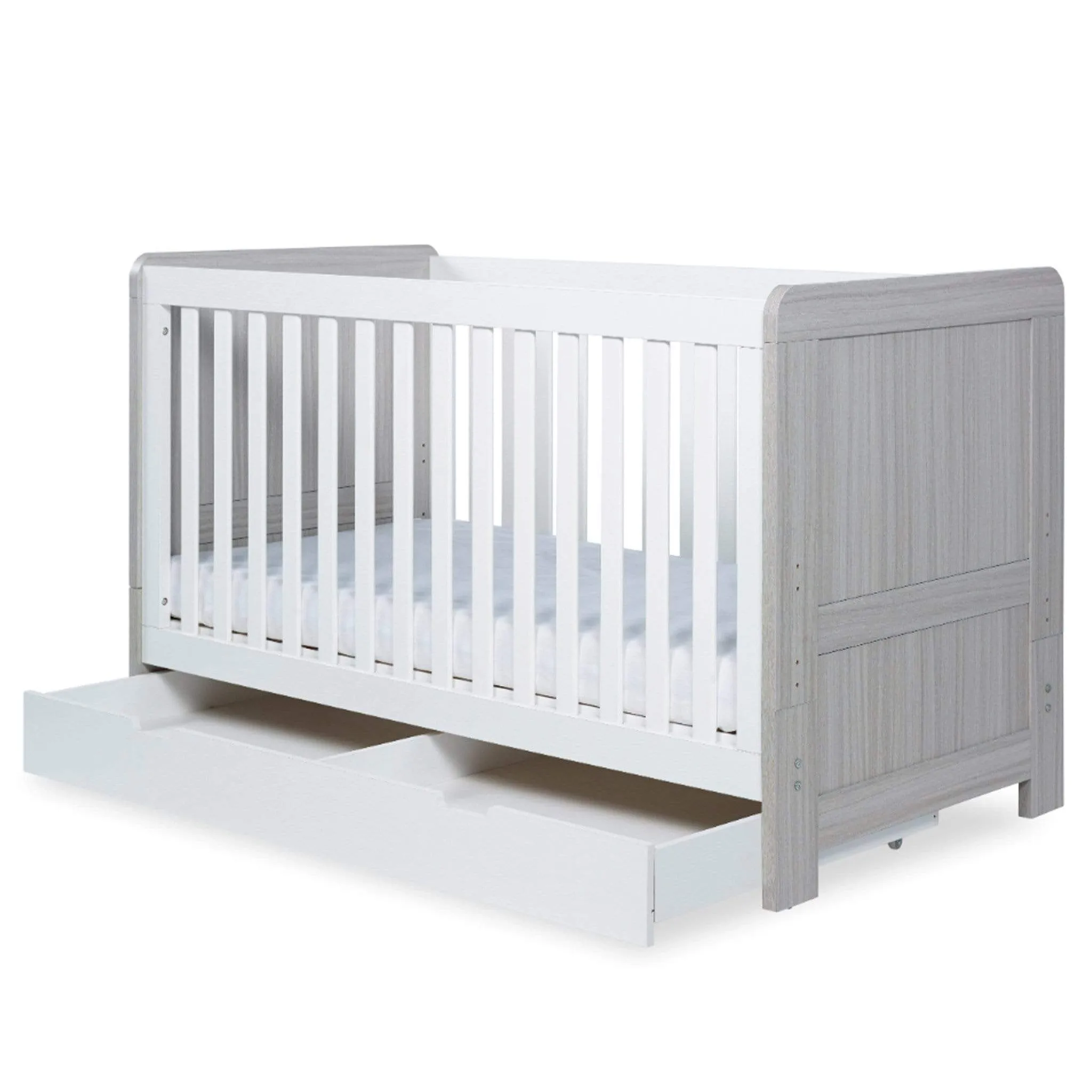 Ickle Bubba Pembrey Cotbed & Under Drawer Ash Grey & White