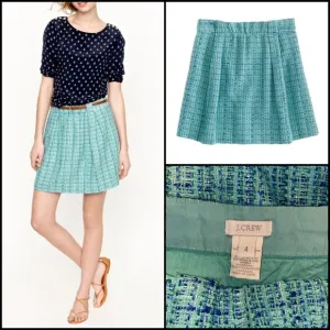 J. Crew Aqua Mint Tweed Shirred Flare Mini Skirt
