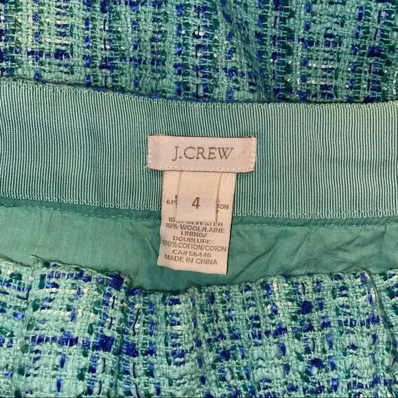 J. Crew Aqua Mint Tweed Shirred Flare Mini Skirt