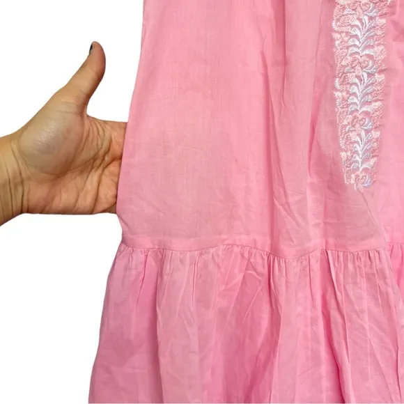 J. MARIE The Pricilla Dress Pink Ruffle Embroidered Mexican Oaxcan Preppy Sz S