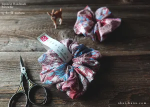 Japanese Handmade Double Gauze Scrunchies,  Flower Garden Pink ⦿scjf0080