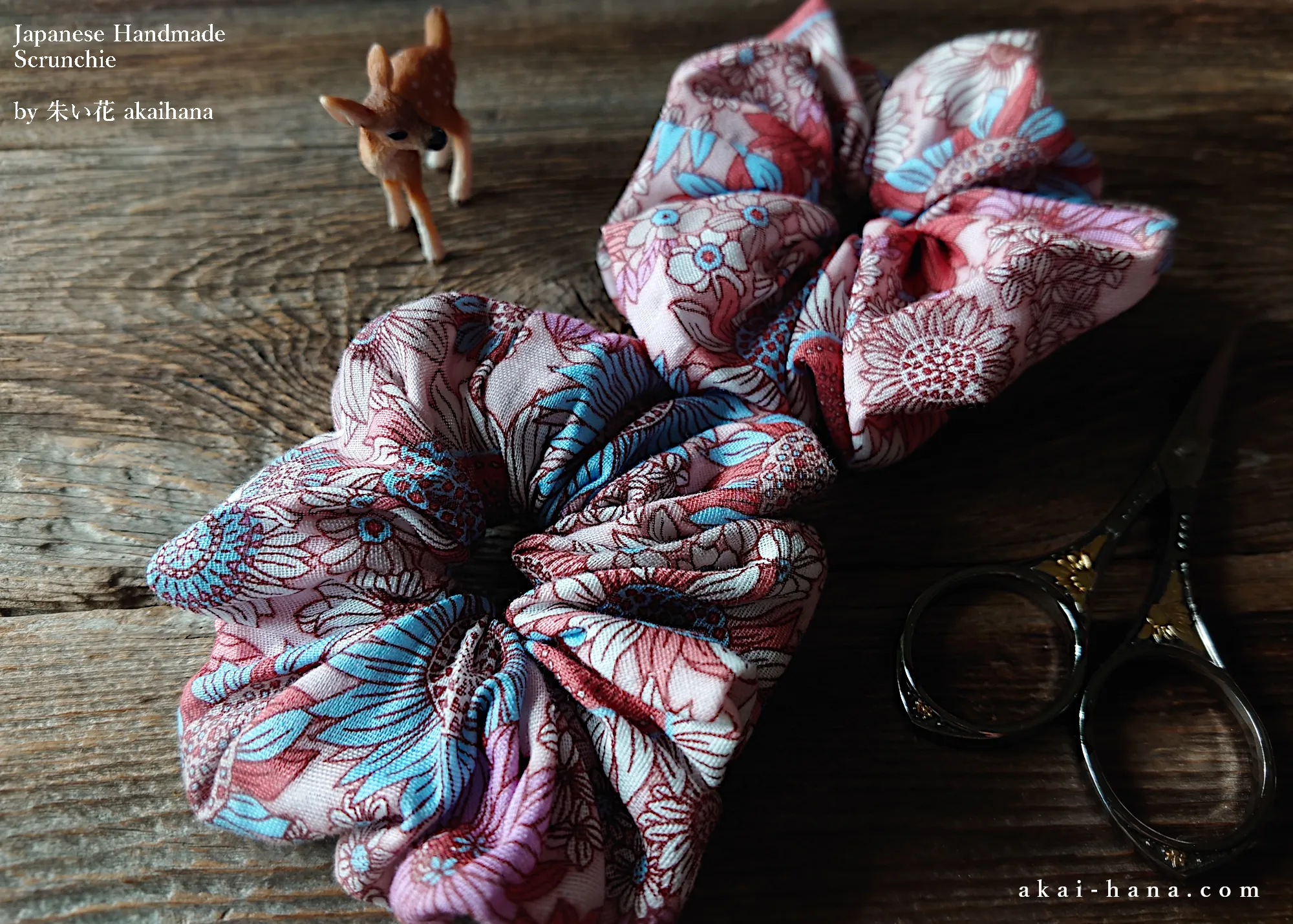 Japanese Handmade Double Gauze Scrunchies,  Flower Garden Pink ⦿scjf0080