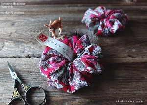 Japanese Handmade Double Gauze Scrunchies,  Flower Garden Red ⦿scjf0079