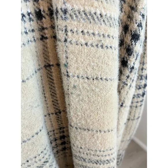 J.Jill Plaid Open Front Long Cardigan Duster Sweater Large Cream Baggy Preppy
