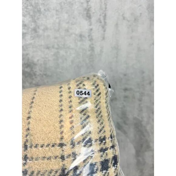J.Jill Plaid Open Front Long Cardigan Duster Sweater Large Cream Baggy Preppy