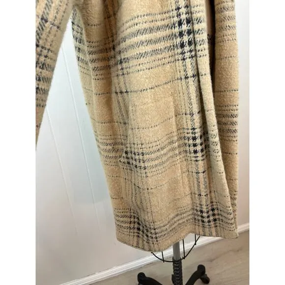 J.Jill Plaid Open Front Long Cardigan Duster Sweater Large Cream Baggy Preppy