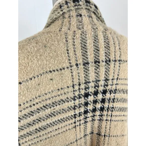 J.Jill Plaid Open Front Long Cardigan Duster Sweater Large Cream Baggy Preppy