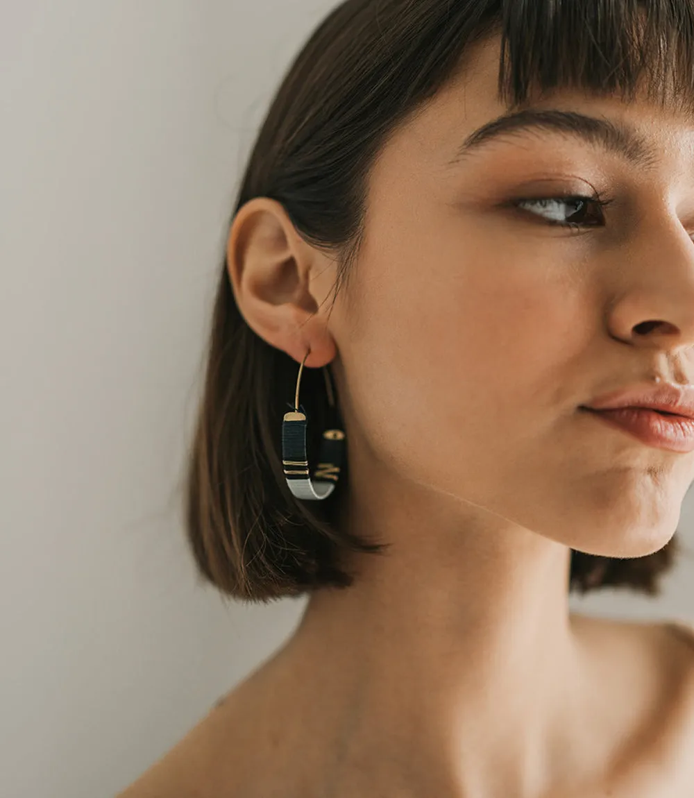 Kaia Gold Hoop Earrings - Blue Thread Wrapped