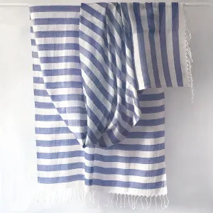 Kala Swaraj Mulmul Cotton Shawl - Blue Weft Stripes