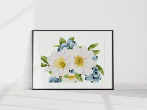 Kitchen Decor: Beautiful floral art print featuring white flowers and greenery, perfect for livening up kitchens and thoughtful gifts! | Preppy Coastal Collection