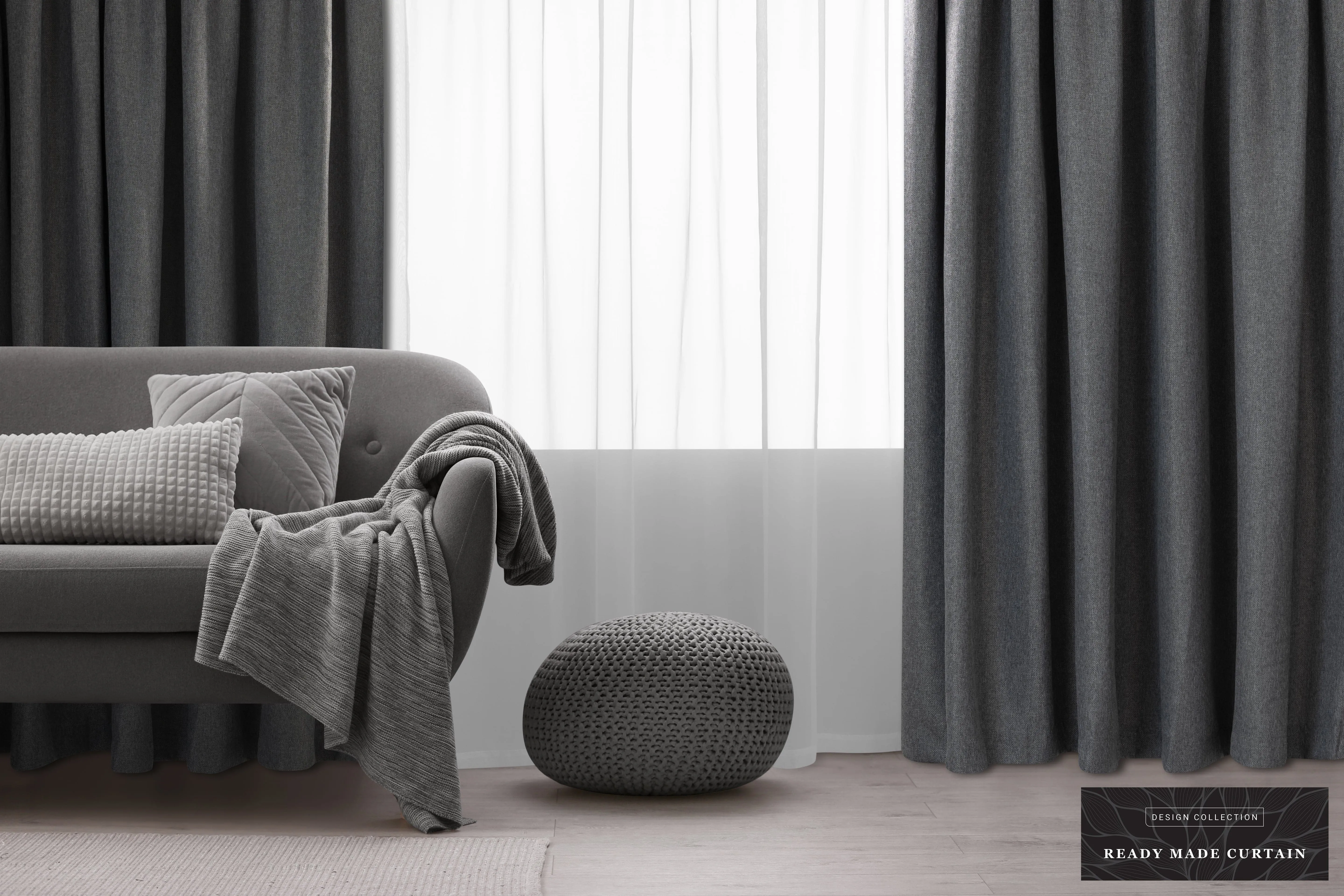 Kubu Jacquard Blockout Eyelet Curtain Ready To Hang Charcoal