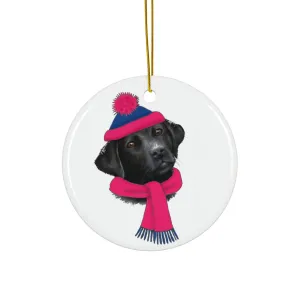 Lab In Pink/Blue Winter Gear Ceramic Disc Ornament            Item #9198958